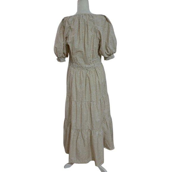 Anthropologie Somerset Maxi Dress in Polka Dot Puff Sleeve Cream Gold Prairie XL - Picture 6 of 8